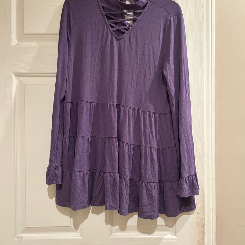 Purple Women's Blouse with Crisscross Neckline